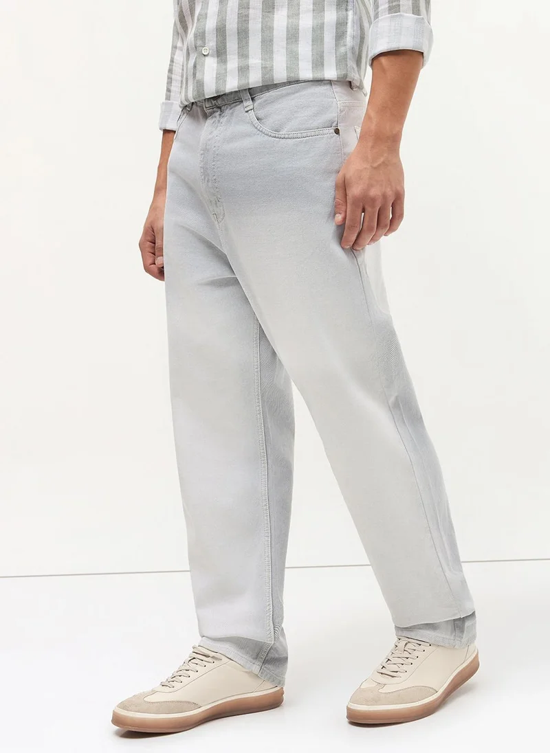 Urbano Fashion  Urbano Fashion Men's Ice Grey Loose Baggy Fit Heavy Washed Faded Denim Jeans Non-Stretchable for Men | Best Price UAE